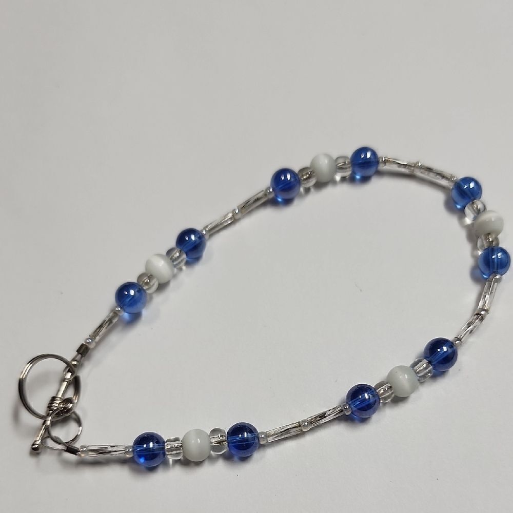 Blue and White Beaded Bracelet